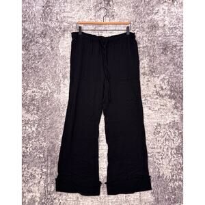 Raquel Allegra Pants 2 / Large Womens Black Crepe Wide Leg Cuffed Drawstring
